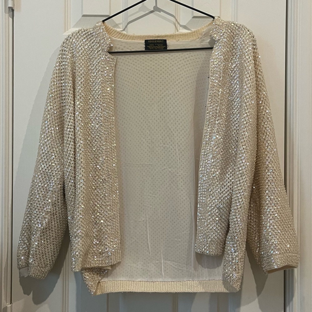 Vintage Cream Sequin Women's Sweater